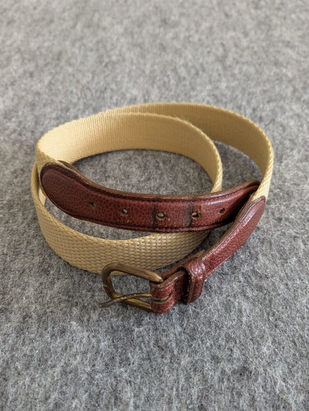 Vintage Cole Haan Mens Woven Canvas Leather Belt Tan Brown USA Size 36